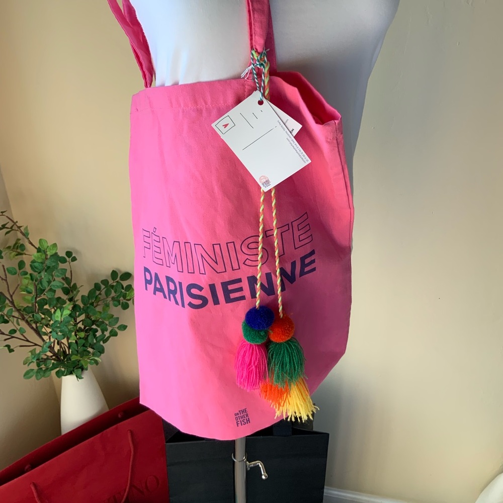PARISIAN 100% Cotton super cute tote bag with tassels